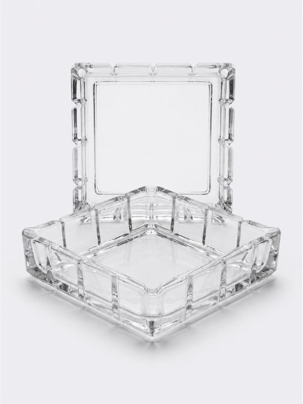Vintage Avon 24% Lead Crystal Ashtrays Set of 2 France Square 4" MCM